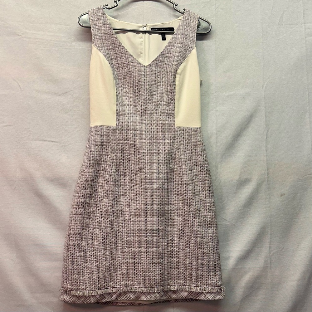 White House Black Market Plaid Midi‎ Dress lavender and ivory size 2